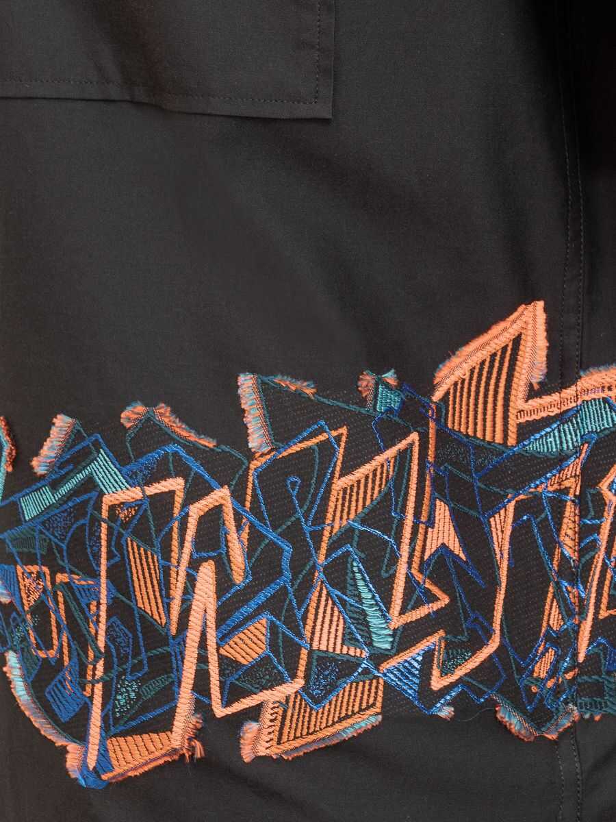 Off-White Black Short Sleeved Shirt with Multicolor Graffiti Embroidery in Cotton Blend Man Black