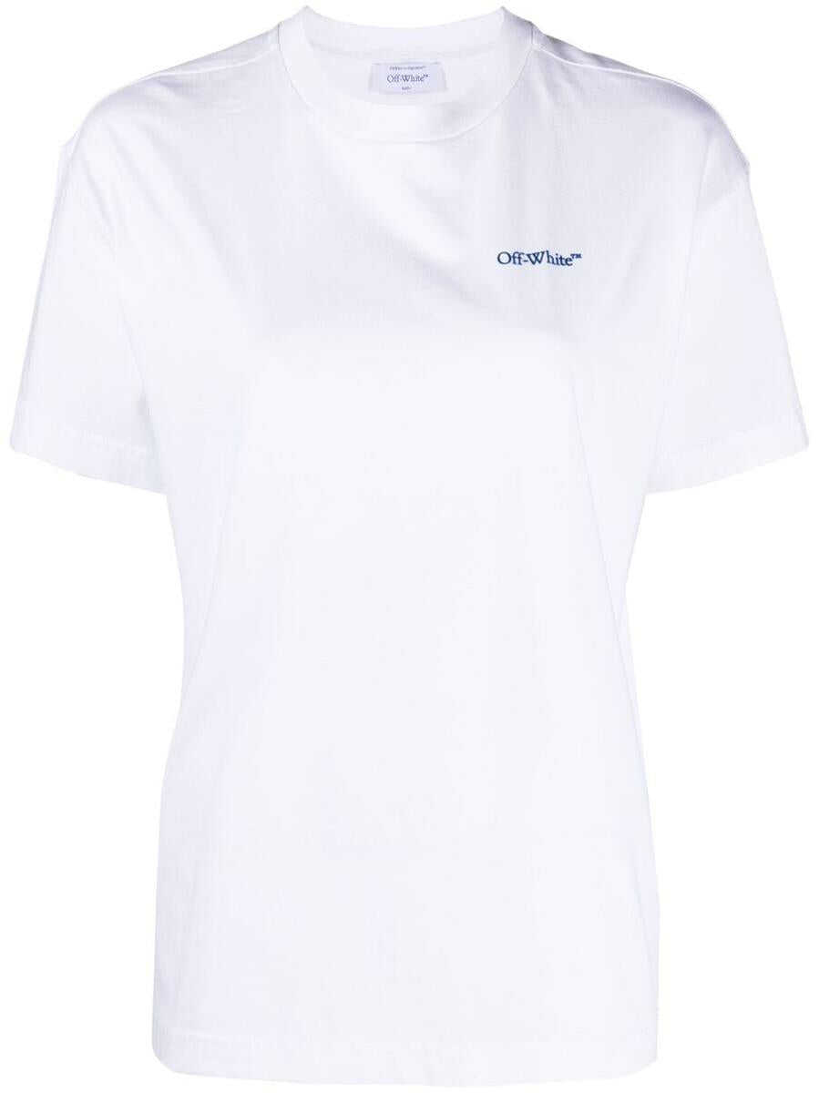 Off-White OFF-WHITE OFF WHITE Diag-stripe embroidered cotton T-shirt WHITE BLUE