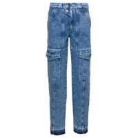 Blugi Blue Denim Cargo Pants with Pockets in Cotton Woman Femei