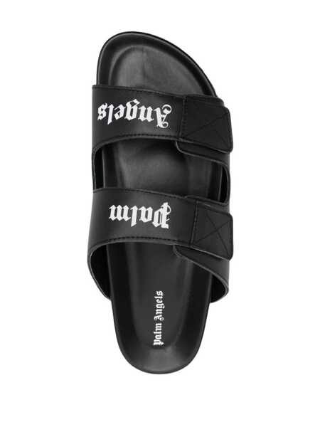 Sandale Palm Angels Palm Angels Leather Slides With Logo Black Barbati (BM 10944880) 4