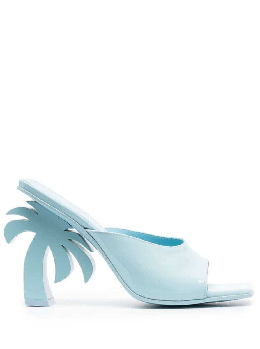 Palm Angels \'Palm Tree\' Blue Mules with Palm Tree-Shaped Heel in Leather Woman BLUE