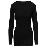 Topuri Long Black Ribbed Top With Round Cut-Out In Wool Woman Femei