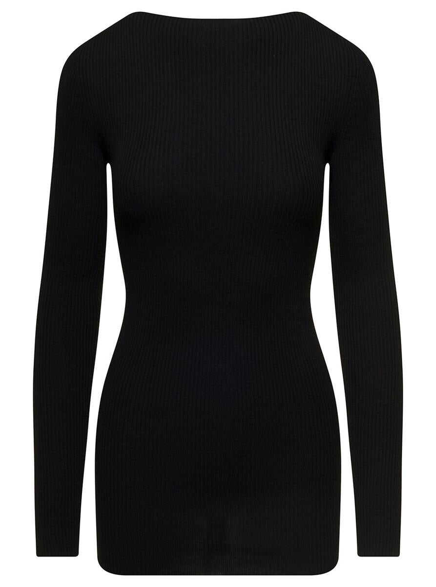 Poze Rick Owens Long Black Ribbed Top with Round Cut-Out in Wool Woman Black b-mall.ro 