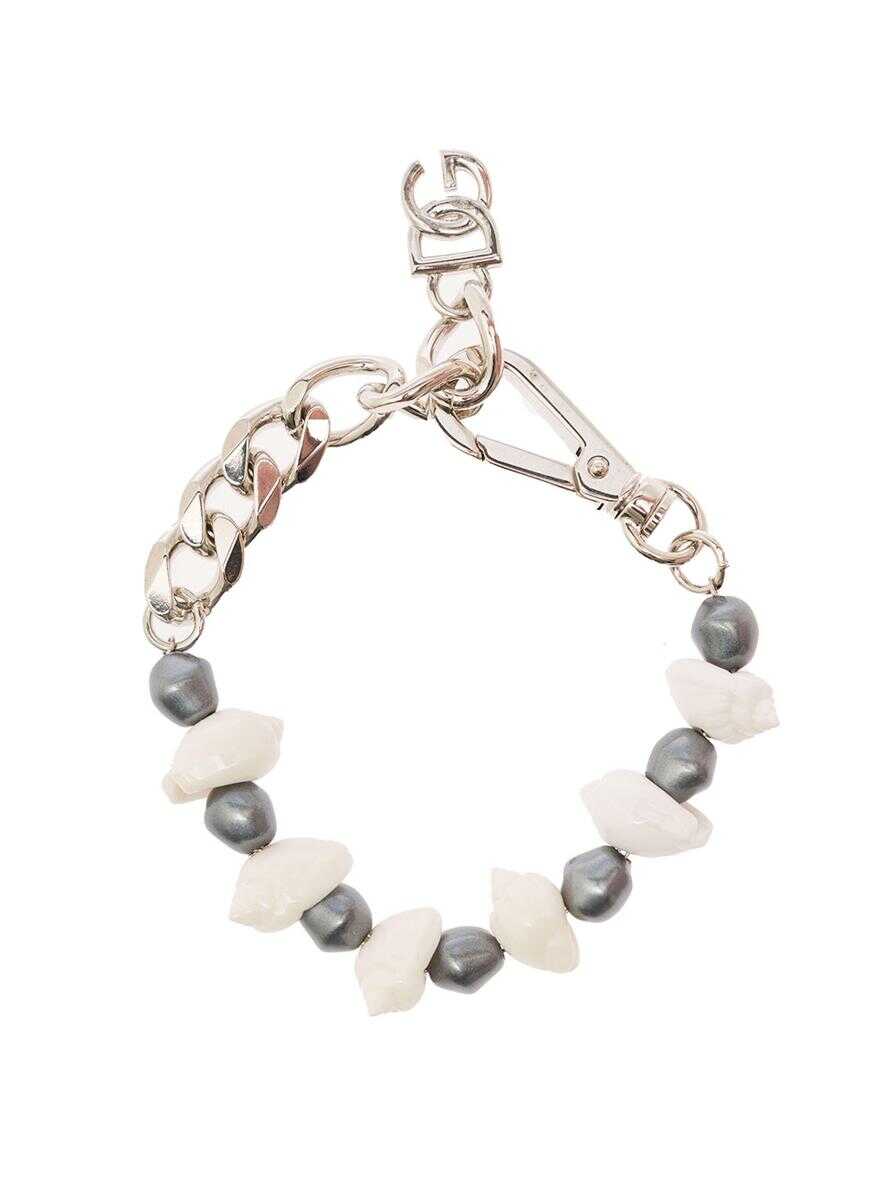 Dolce & Gabbana Silver-Colored Bracelet with Shell and Logo Charm in Brass Woman GREY