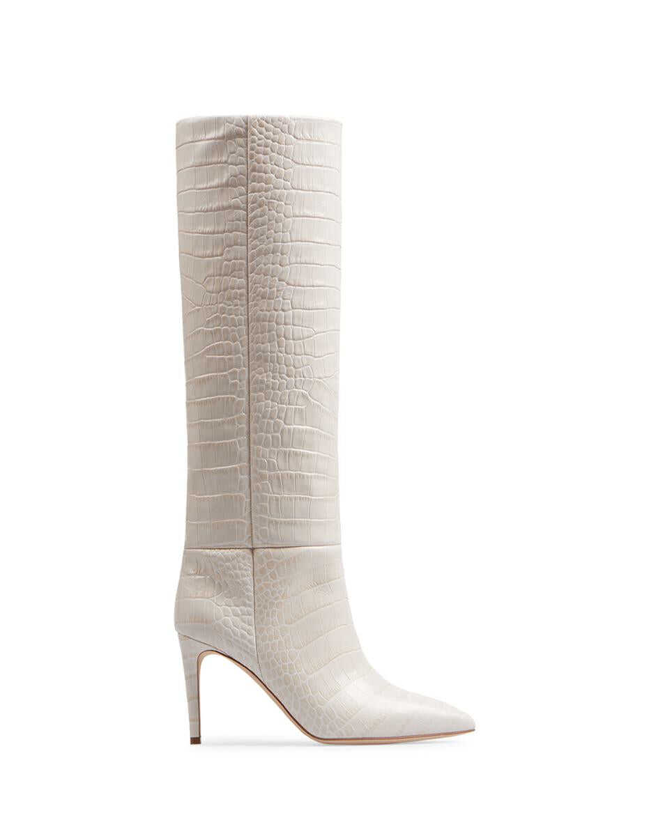 Paris Texas PARIS TEXAS Bone China Leather Stiletto Boots With Crocodile Print White