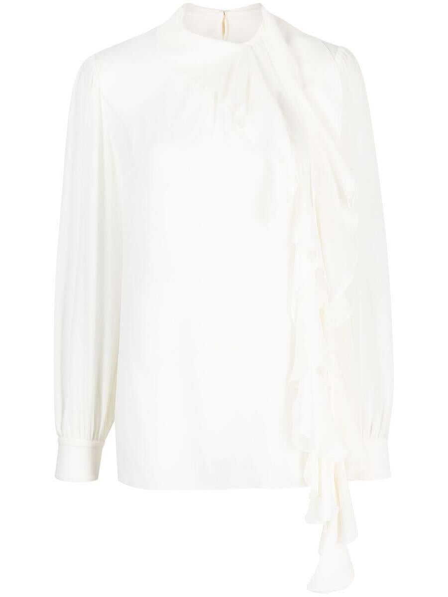 Dolce & Gabbana DOLCE & GABBANA Frilled-trim silk blouse WHITE