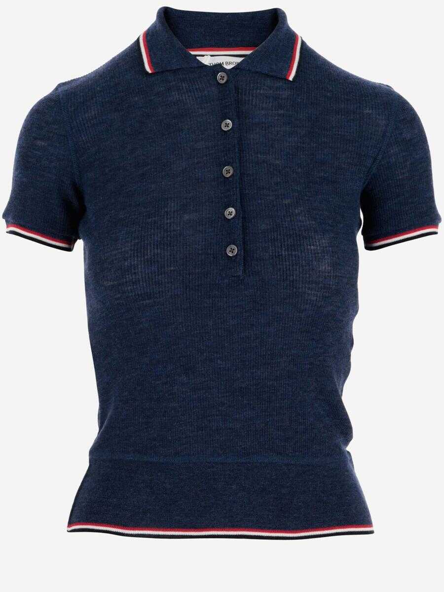 Thom Browne THOM BROWNE WOOL POLO SHIRT WITH TRICOLOR PATTERN Blue