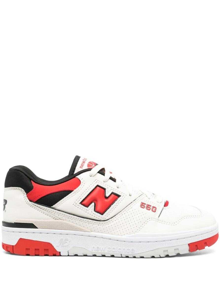 New Balance \'550\' White and Red Low Top Sneakers with Logo and Contrasting Details in Leather Man Red