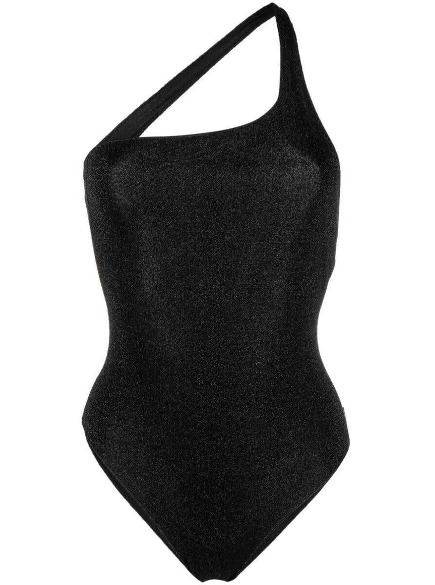 OSEREE Oséree Woman\'s One-shoulder Swisuit in Black Recycled Lurex Knit Black