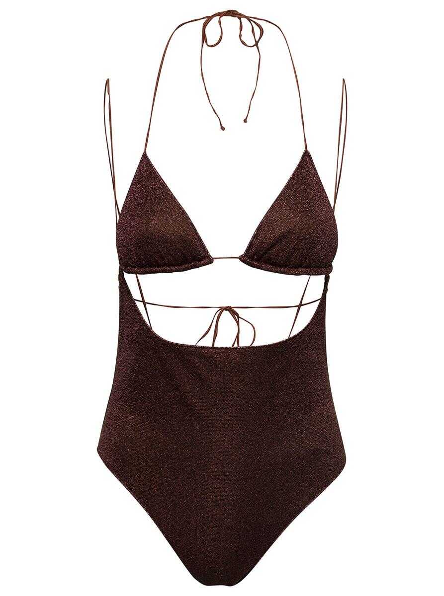 OSEREE \'Lumiere Kini Maillot\' Brown Swimsuit with Cut-Out Detail in Lurex Woman BROWN