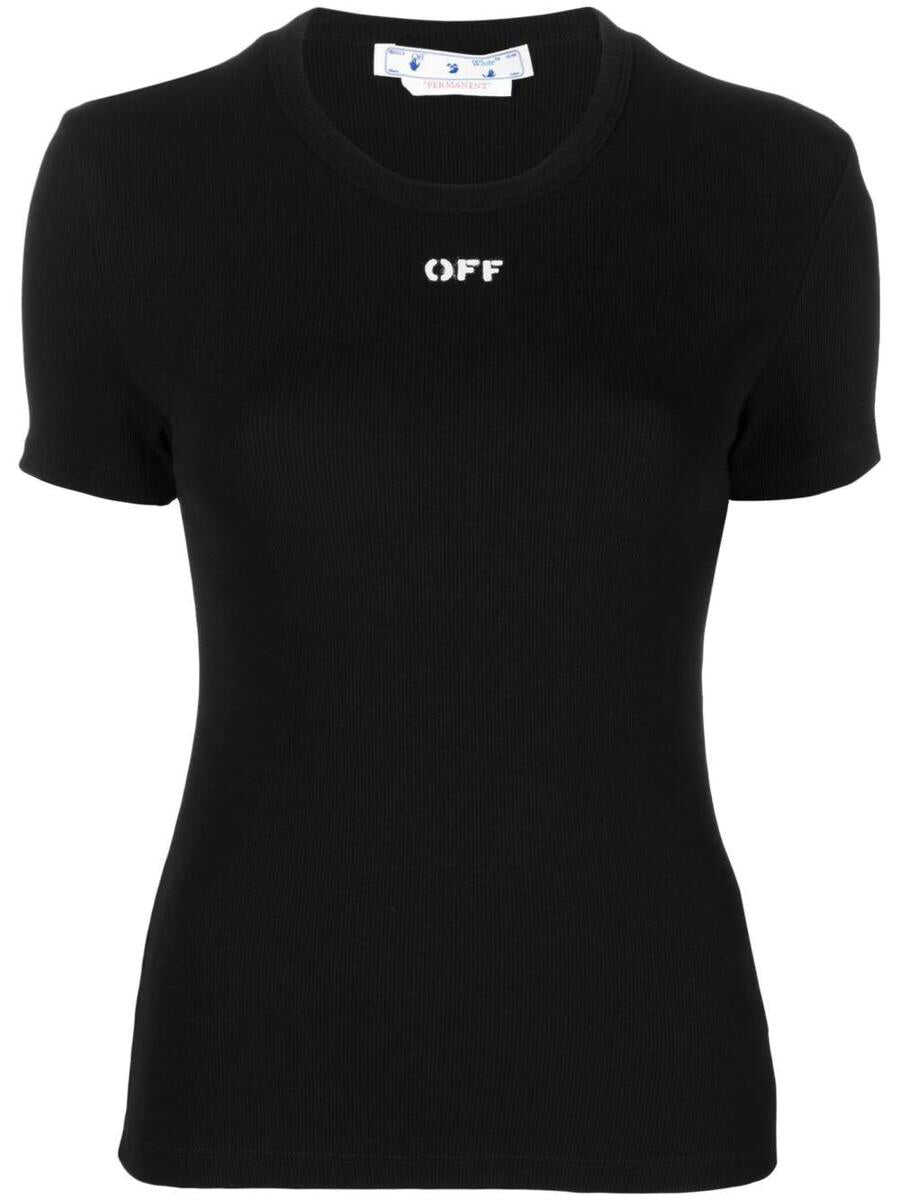 Off-White OFF-WHITE logo-print ribbed T-shirt BLACK