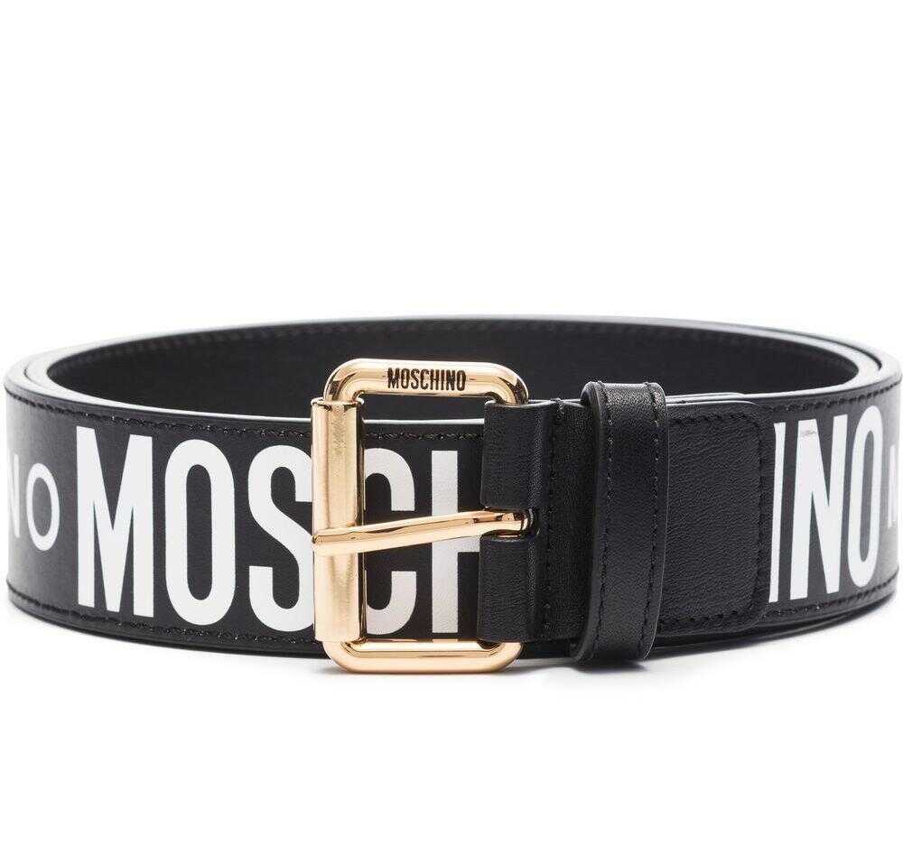 Moschino MOSCHINO All Over Logo Leather Belt BLACK