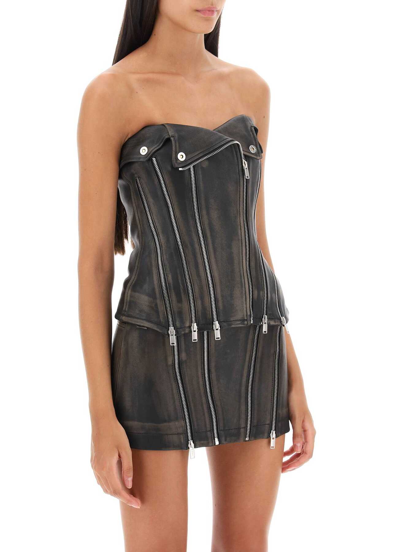 DION LEE Leather Biker Corset Top BLACK