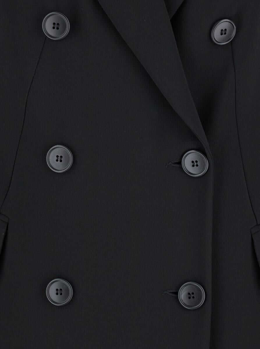 Paltoane PLAIN Cady Black Coat With Double-Breasted Fastening In Fabric Woman Black Femei (BM 11029666) 2