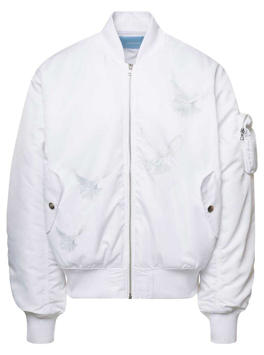 3.PARADIS White Bomber Jacket with Dove Print on the Back in Nylon Woman White