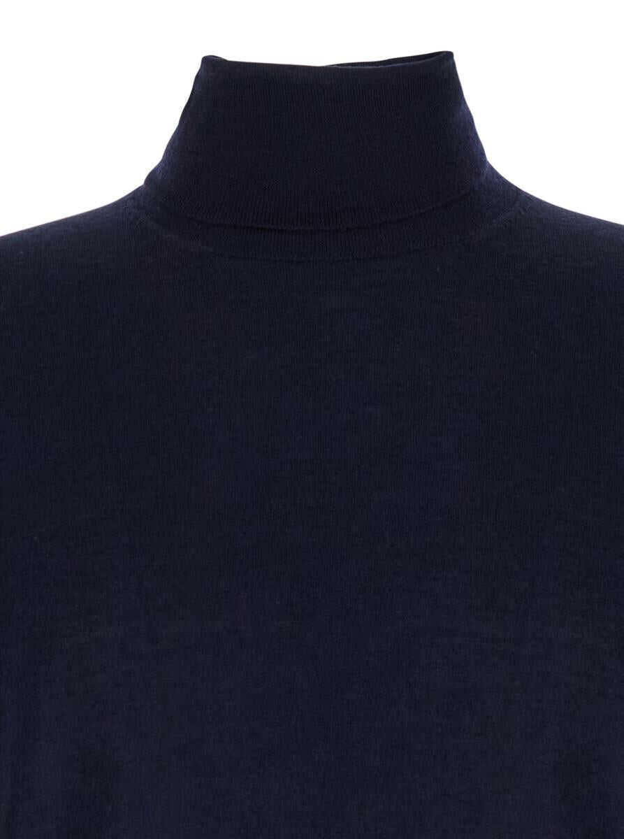 Pulovere PLAIN Blue Turtleneck Sweater In Merino Wool And Silk Blend Man BLUE Barbati (BM 11054533) 2