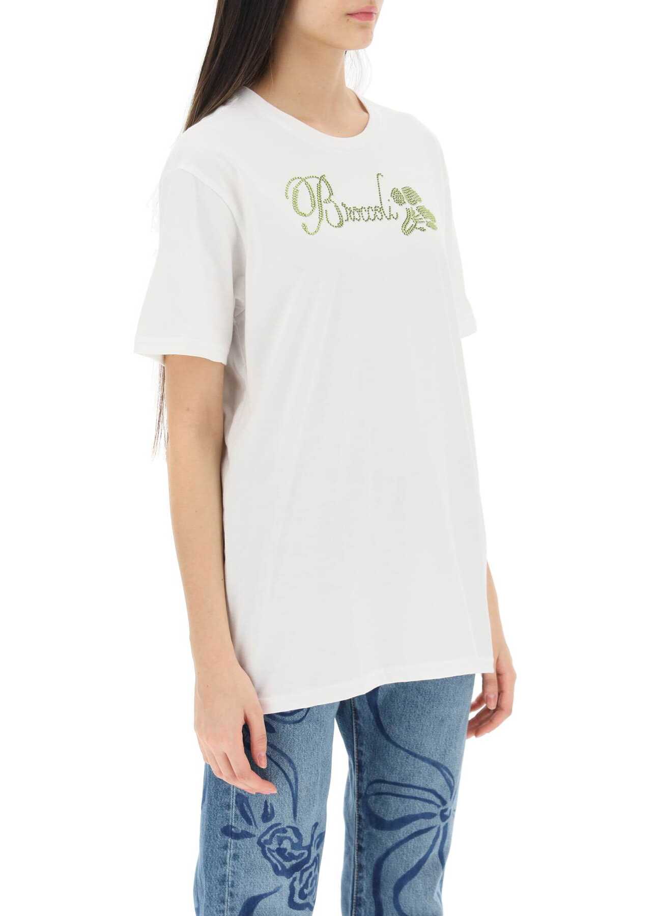 COLLINA STRADA Organic Cotton T-Shirt With Rhinestones BROCCOLI