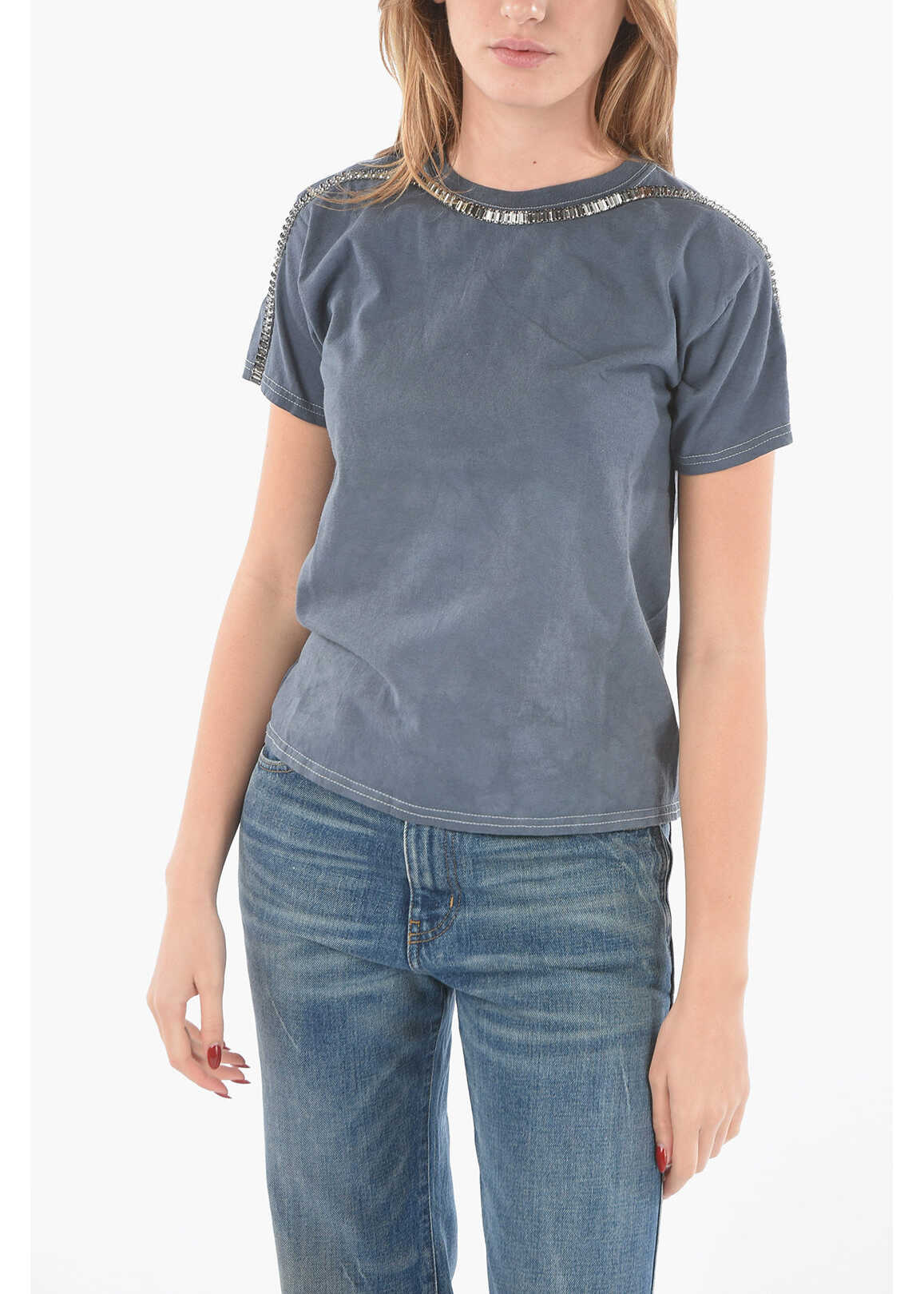 COLLINA STRADA Crew-Neck Sorty Spice T-Shirt Embellished With Jewels Gray