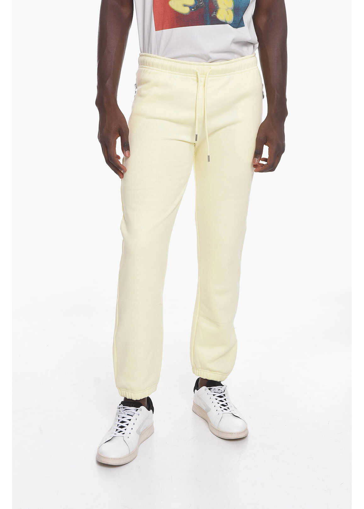 HONEY FUCKING DIJON Fleeced-Cotton Pants With Silver Details Yellow