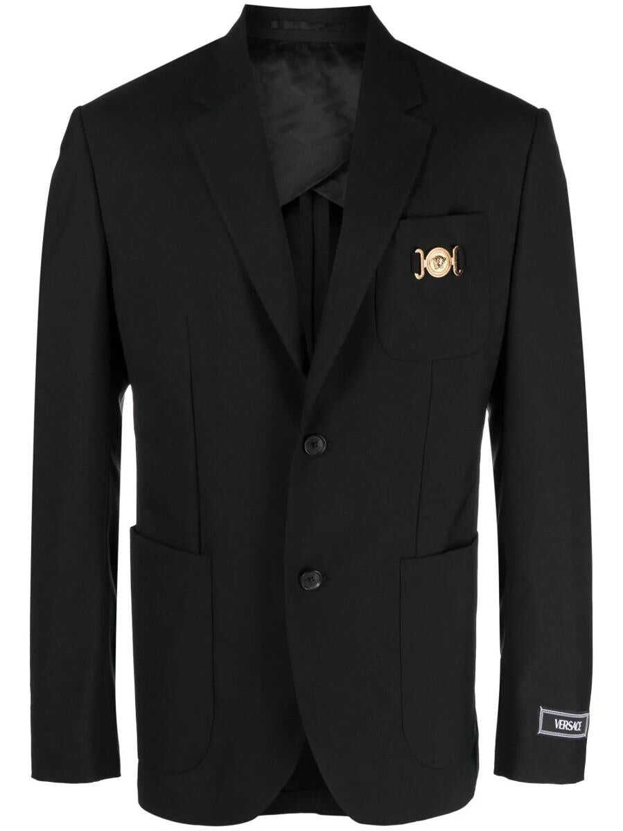 Versace VERSACE SINGLE-BREASTED BLAZER WITH LOGO PLAQUE BLACK b-mall.ro