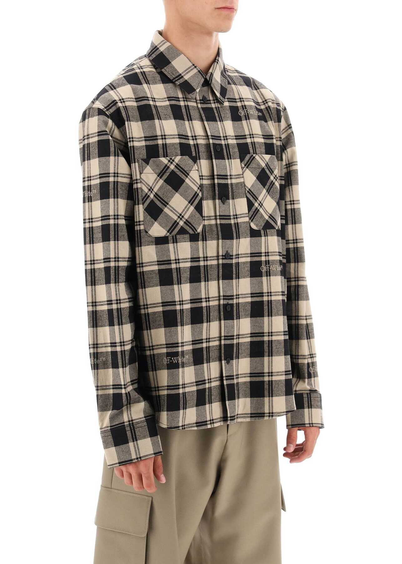 Off-White Flannel Shirt With Logoed Check Motif BEIGE BLACK