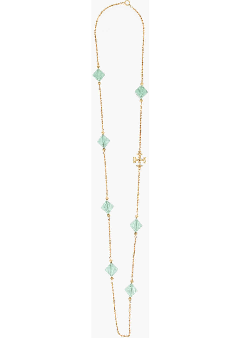 Tory Burch Metal Roxanne Long Necklace Embellished With Resin Beads Gold