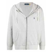 Tricouri Polo Grey Sweatshirt With Drawstring Hood And Pony Embroidery On The Front In Cotton Blend Man Barbati
