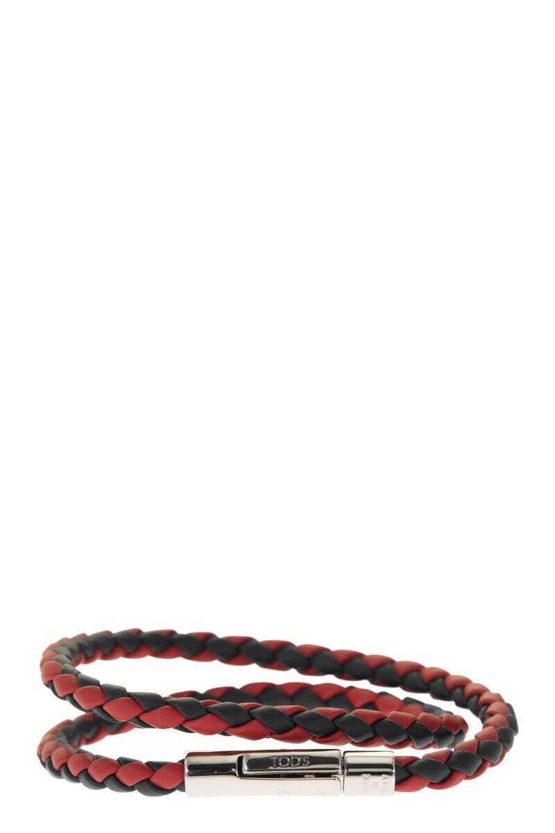 TOD\'S TOD\'S MyColors 2-turn Leather Bracelet BLACK/RED