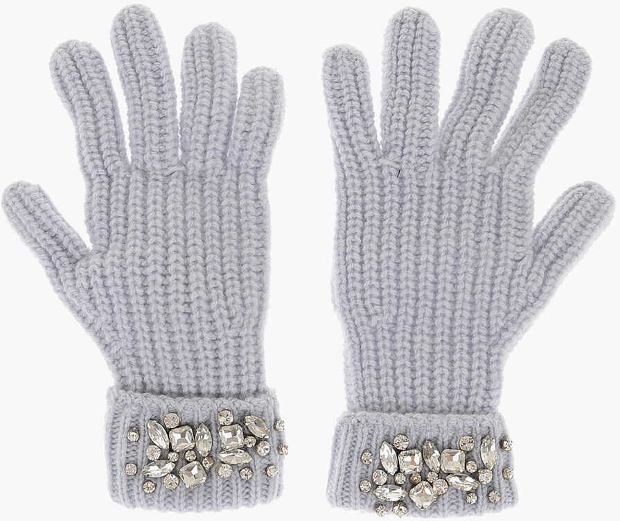 Blumarine Blugirl Wool And Cashmere Gloves With Jewelry Decoration Violet