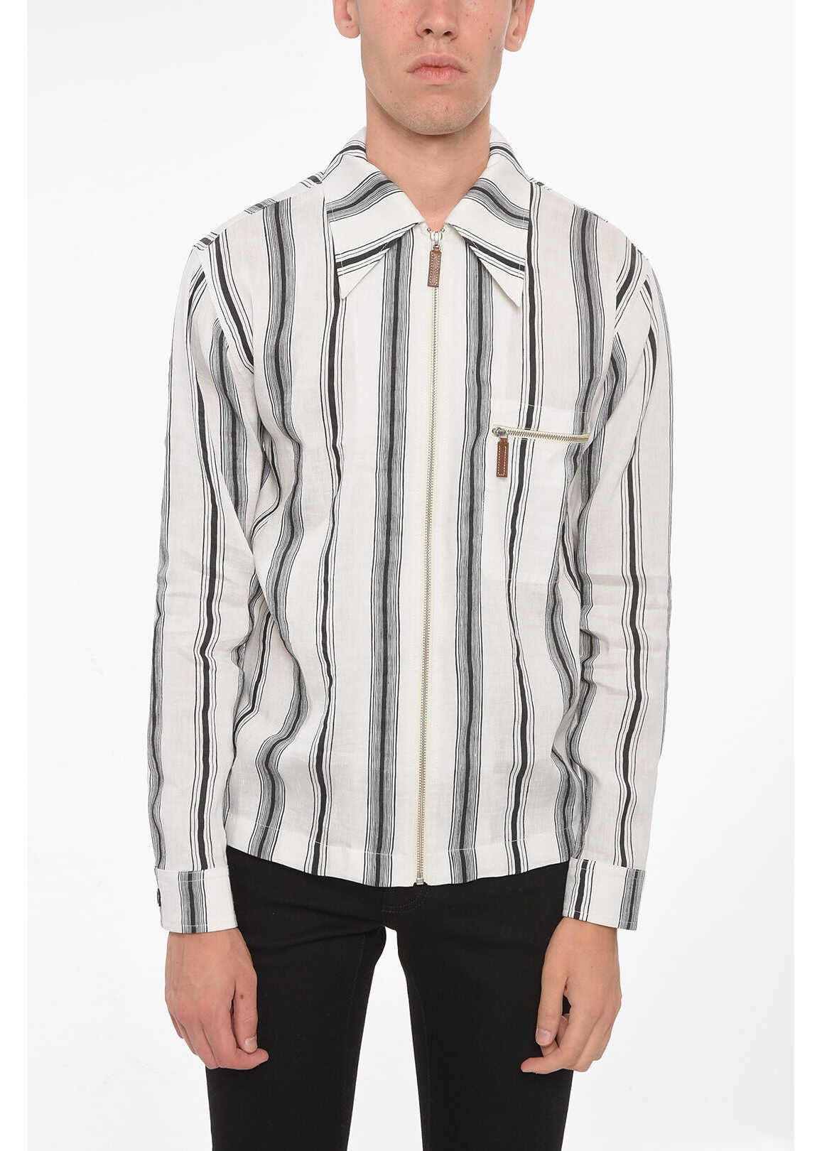 WALES BONNER Linen And Silk-Blend Depara Shirt With Striped Pattern Black & White