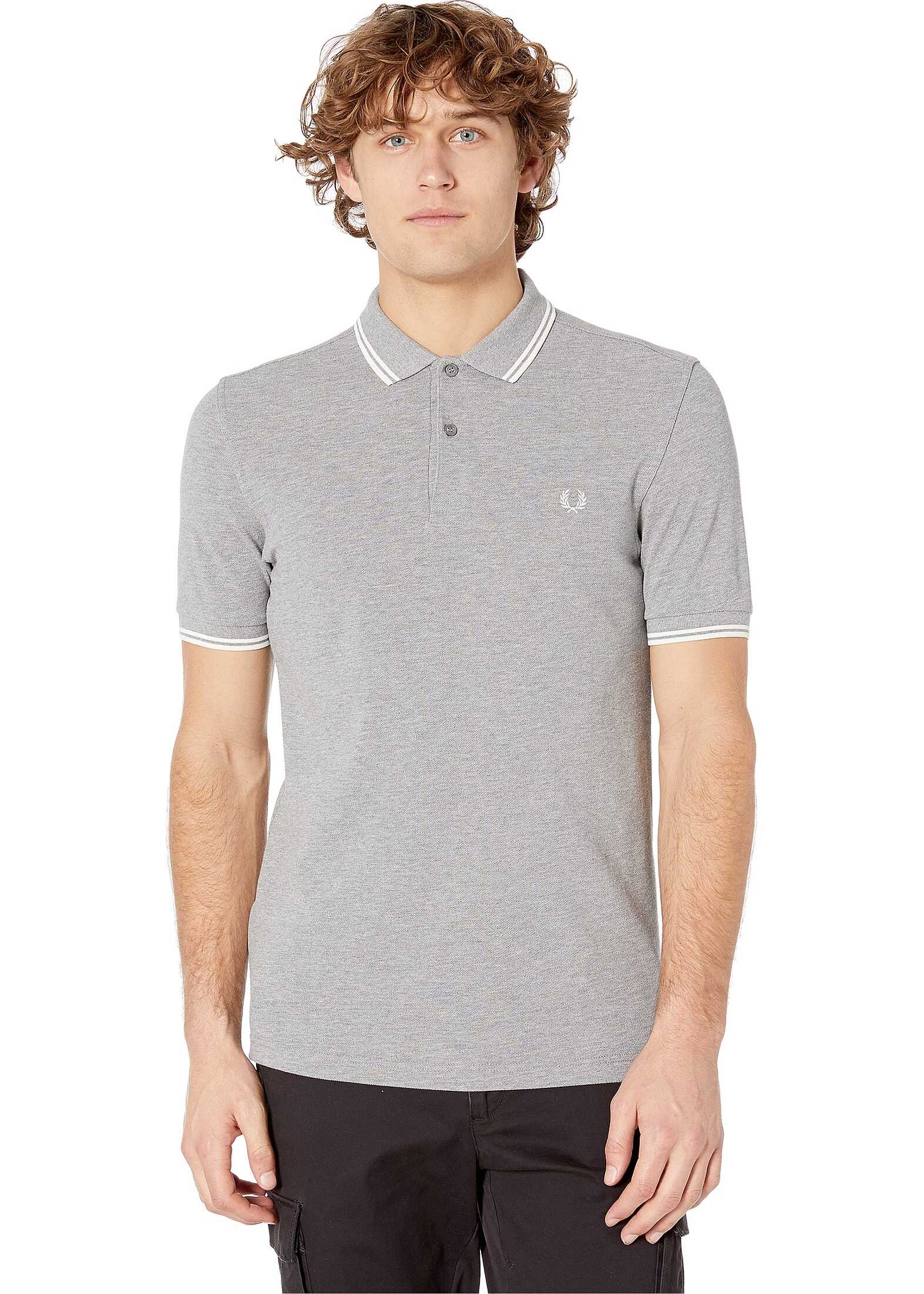 Fred Perry Twin Tipped Shirt Steel Marl/Snow White/Snow White