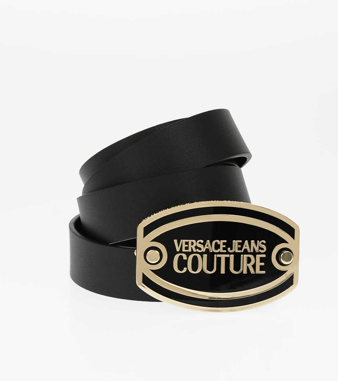 Versace Jeans Couture Leather Belt With Maxi Logoed Buckle 30Mm Black