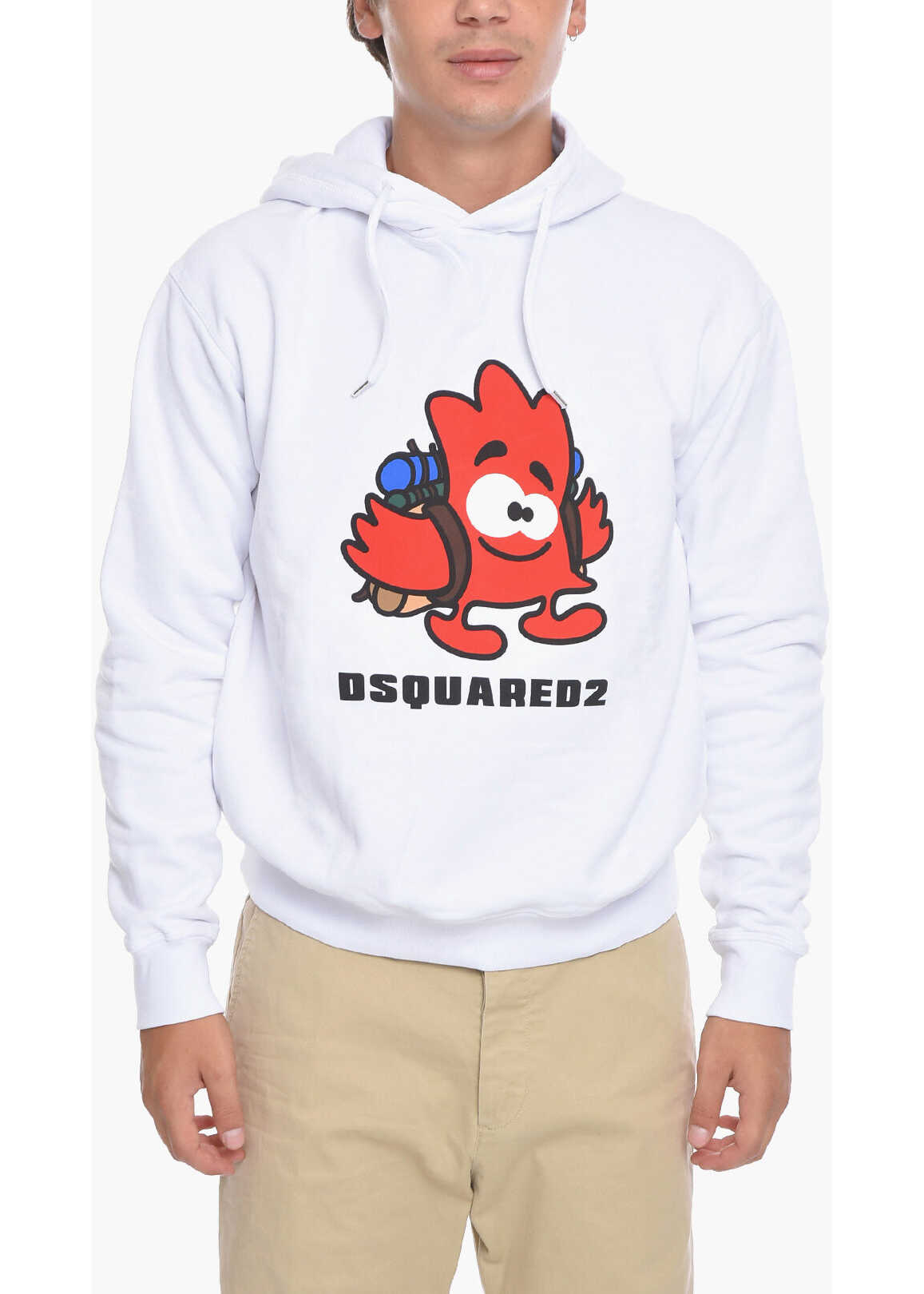 DSQUARED2 Printed Brushed Cotton Hoodie White