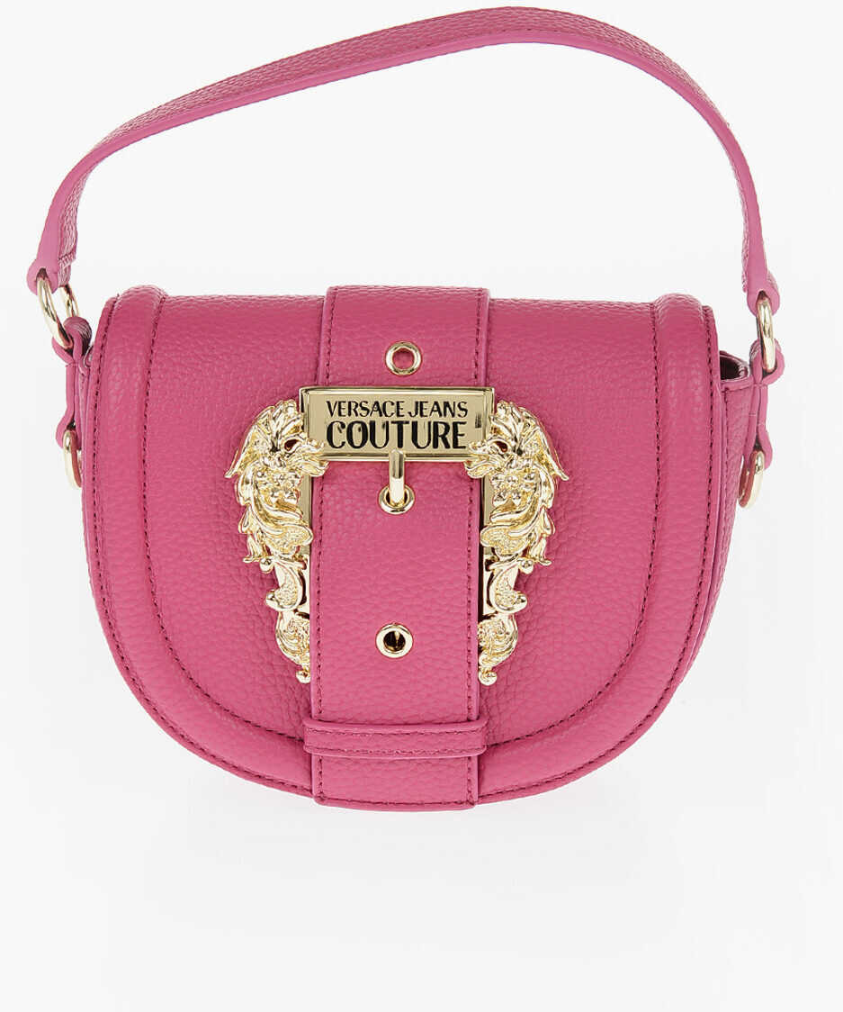 Versace Jeans Couture Textured Faux Leather Saddle Bag With Maxi Gol Pink