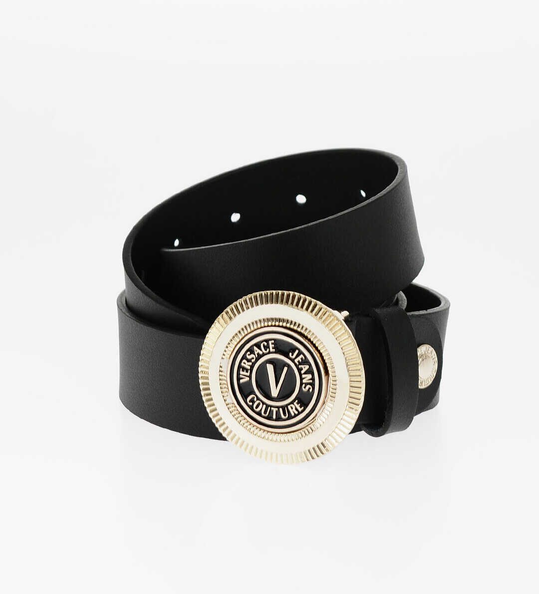 Versace Jeans Couture Leather Belt With Metal Logoed Buckle 35Mm Black