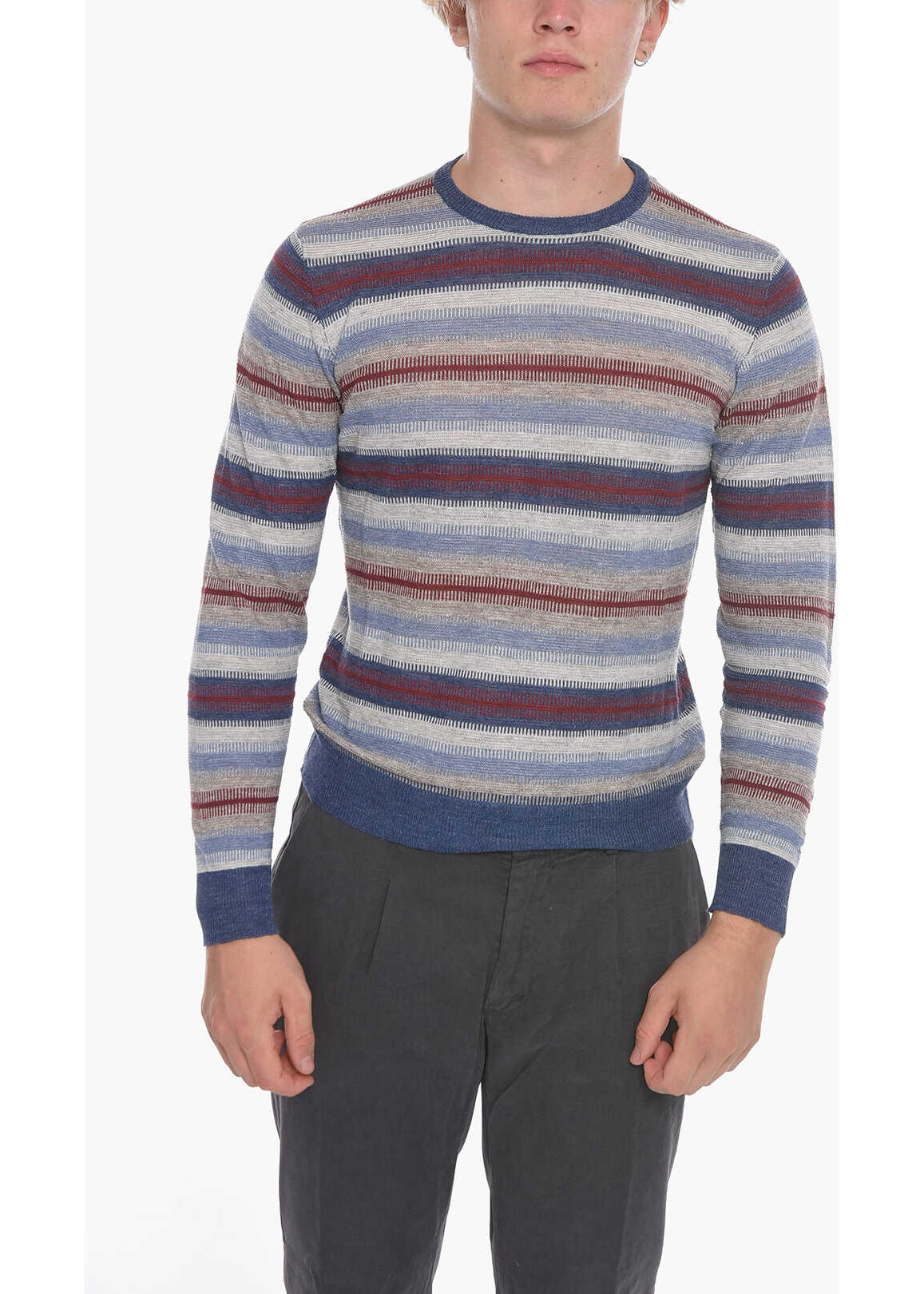 CORNELIANI Crew Neck Canton Linen Blend Sweater Multicolor