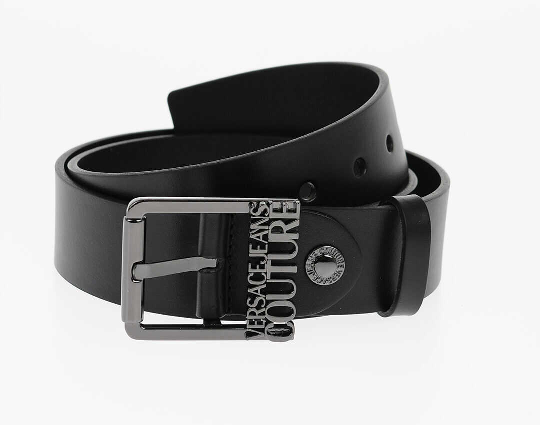 Versace Jeans Couture Leather Belt With Logoed Buckle 40Mm Black