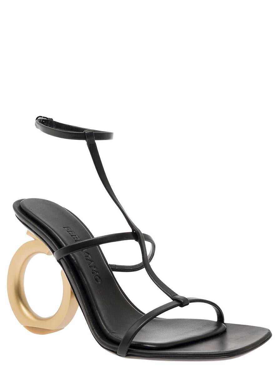 Poze Ferragamo 'Elina' Black Sandals with Sculptural Gancini Heel in Leather Woman BLACK