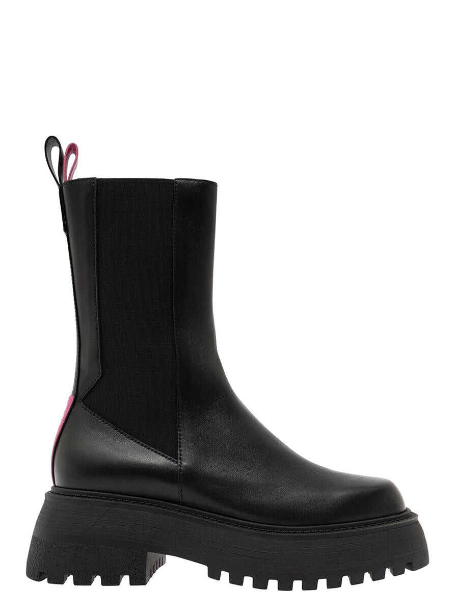 Poze 3JUIN 'Tokyo' Black Boots with Chunky Platform in Leather Woman Black