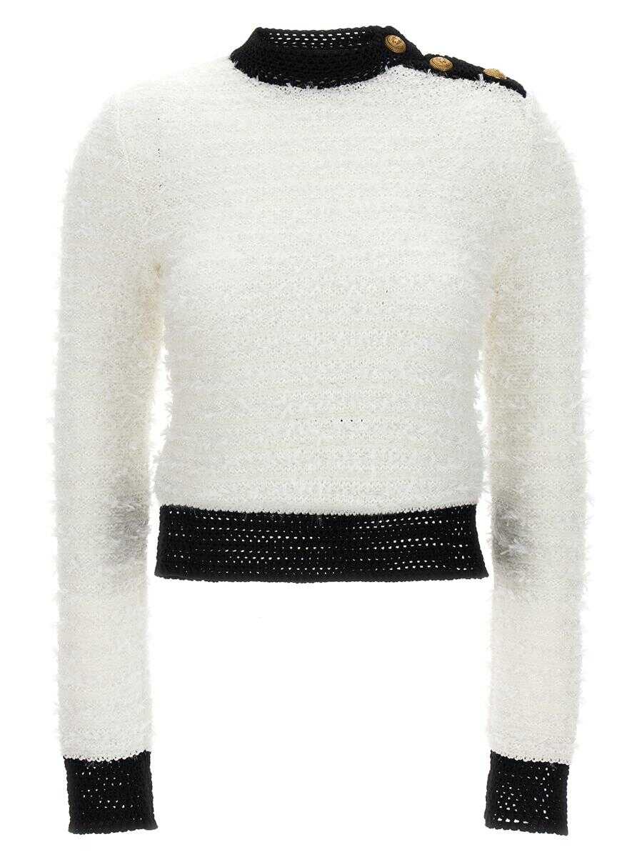 Balmain BALMAIN Button tweed sweater WHITE/BLACK
