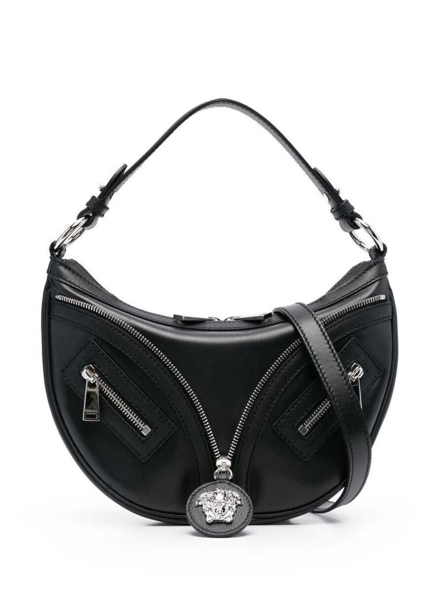 Versace Small Repeat Shoulder Bag with Medusa Head in Black Leather Woman BLACK