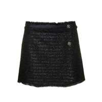 Fuste Black Mini Lurex Skirt With Silver-Tone Hardware In Wool Blend Woman Femei