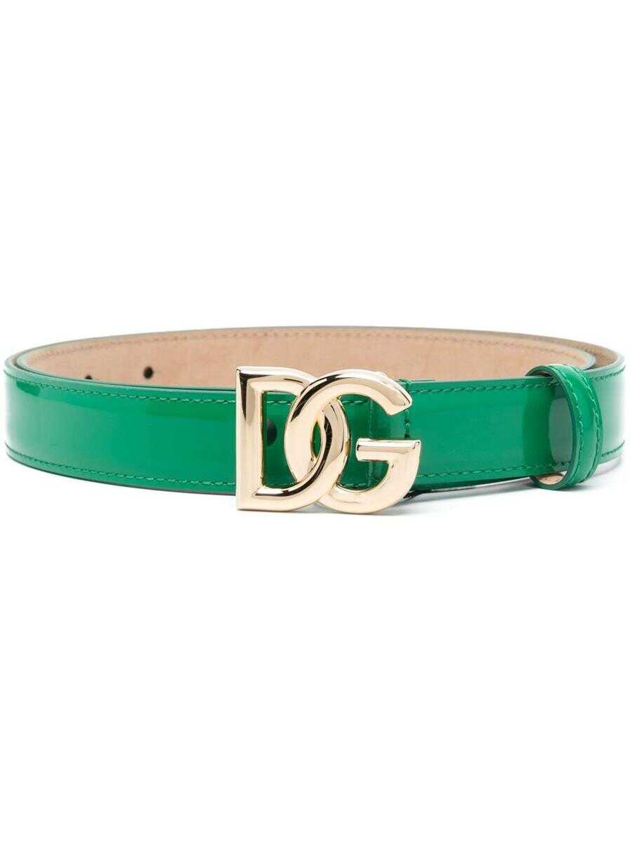 Dolce & Gabbana DOLCE & GABBANA PATENT LEATHER BELT WITH LOGO PLAQUE Green