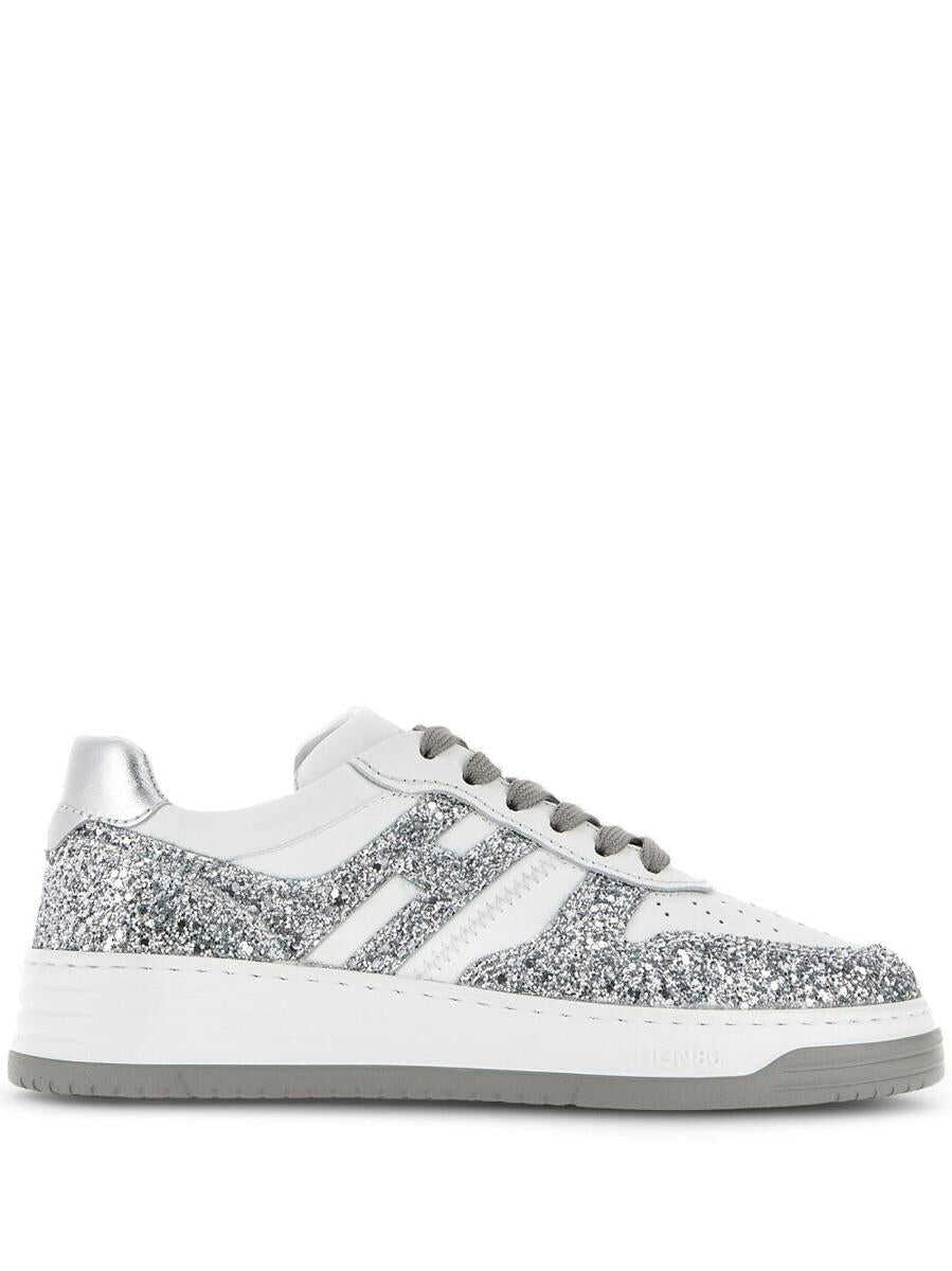 Hogan HOGAN H630 leather and glitter sneakers Silver