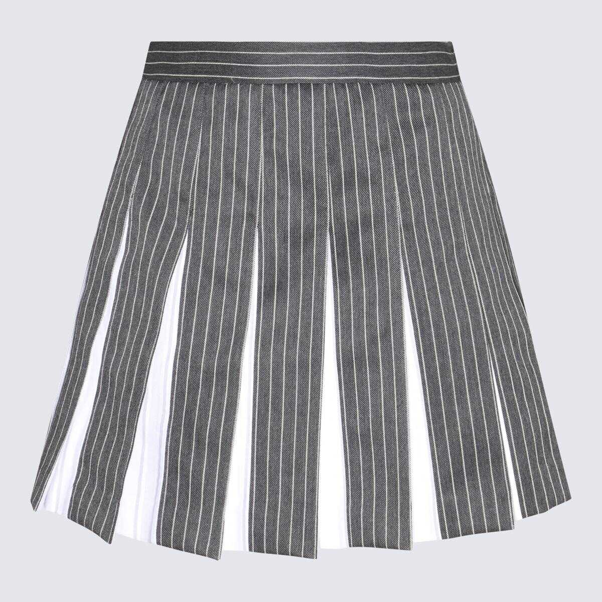 Poze Thom Browne THOM BROWNE GREY AND WHITE COTTON-WOOL BLEND SKIRT MED GREY b-mall.ro 