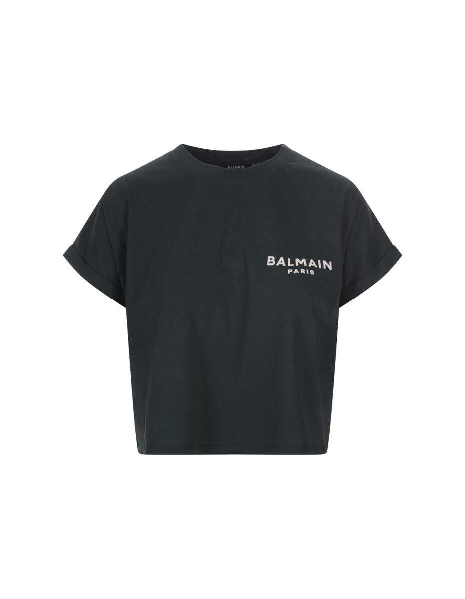 Balmain BALMAIN Short T-Shirt With Flocked Logo Green