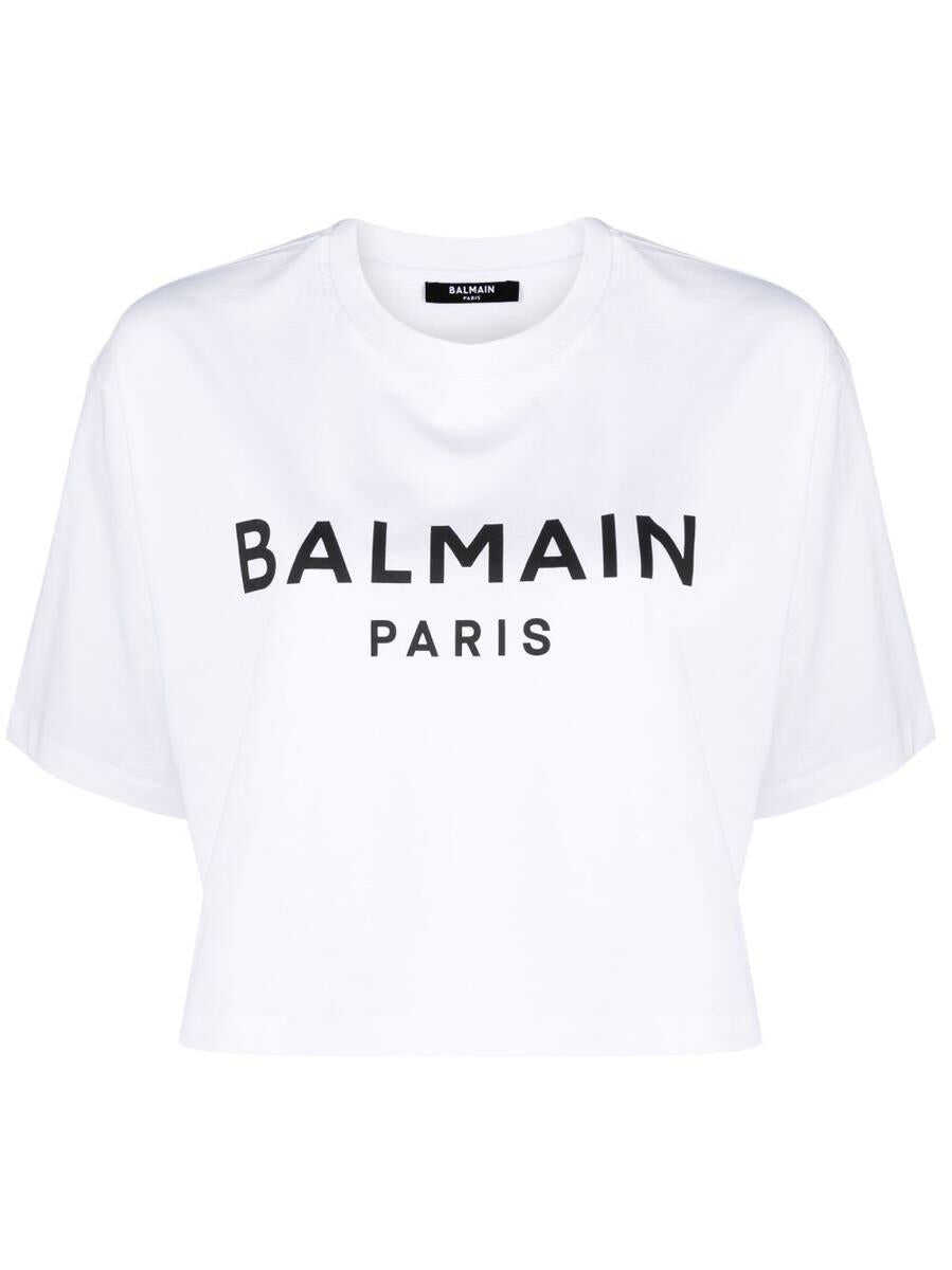 Balmain BALMAIN Logo cropped cotton t-shirt White