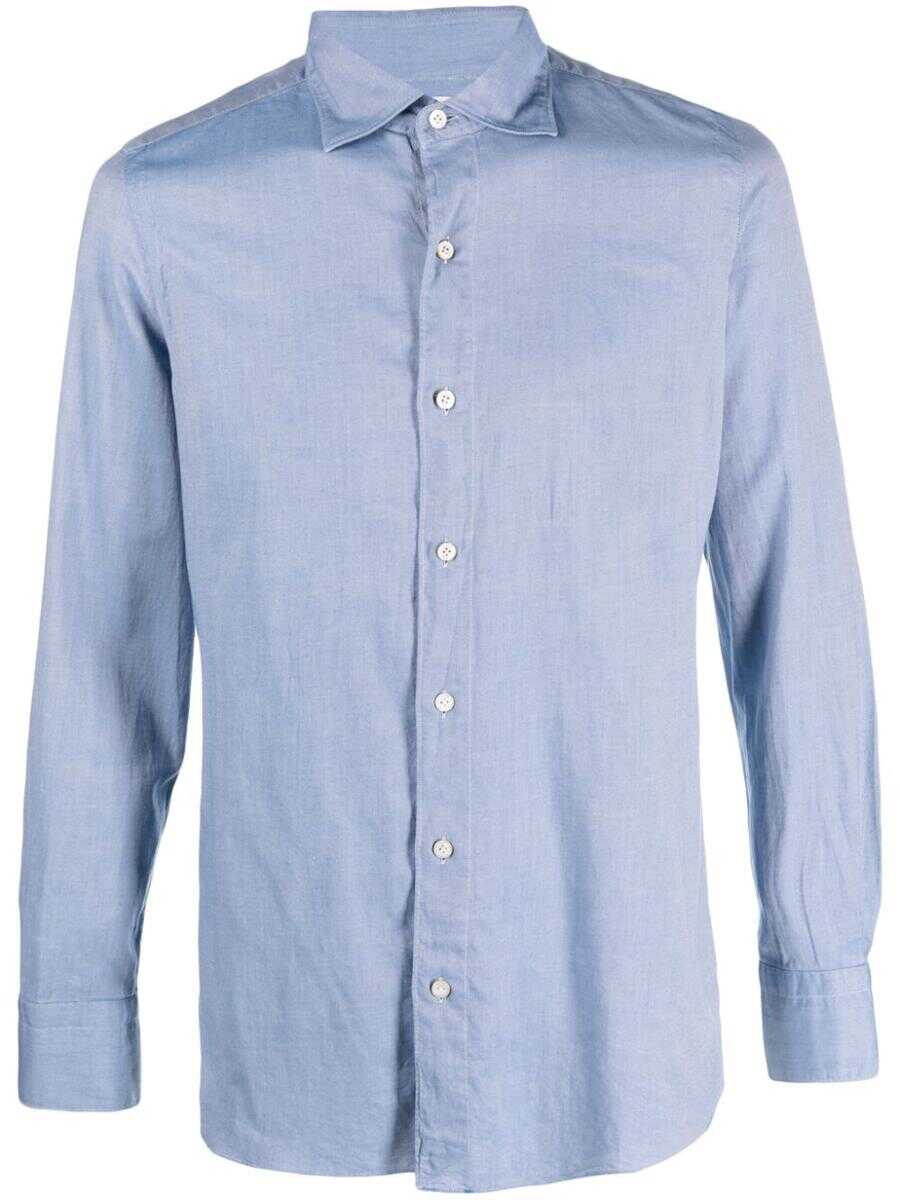 FINAMORE FINAMORE Slim fit flannel shirt Clear Blue