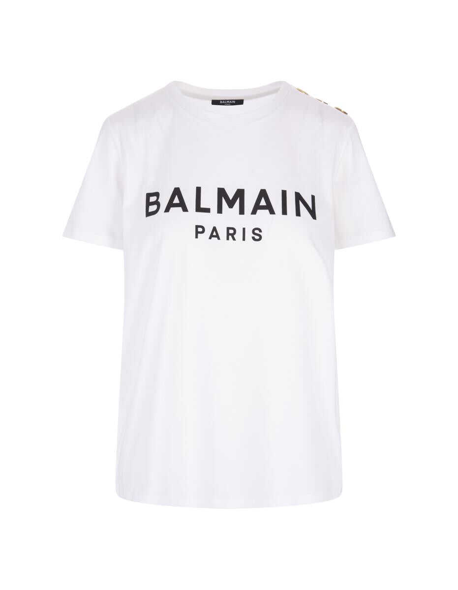 Balmain BALMAIN T-Shirt With Black Logo and Golden Buttons White