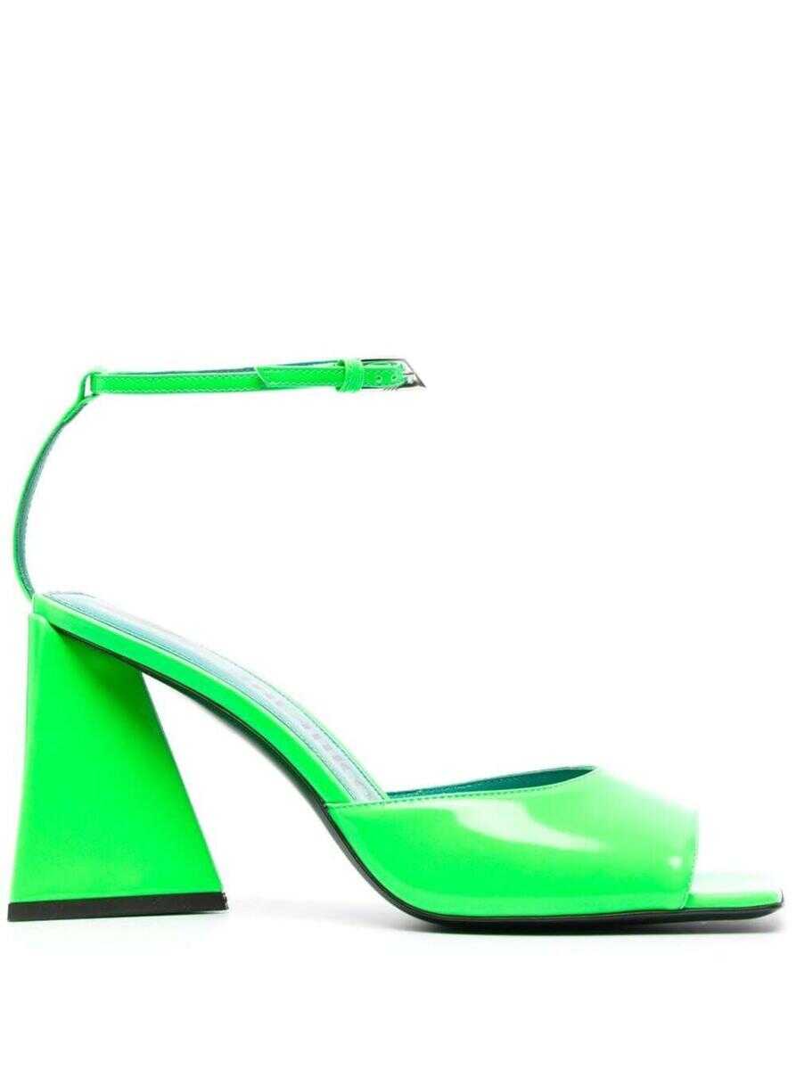 THE ATTICO \'Piper\' Neon Green Sandals with Pyramid Heel in Eco Patent Leather Woman The Attico Green